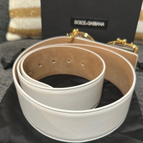 Dolce & Gabbana Gold Buckle White Belt